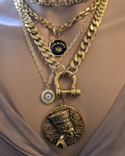 The Nefertiti Gold Maximalist Stack Necklace - Layered Queen Energy Goddess Statement Jewelry, Egyptian Medallion Pendant