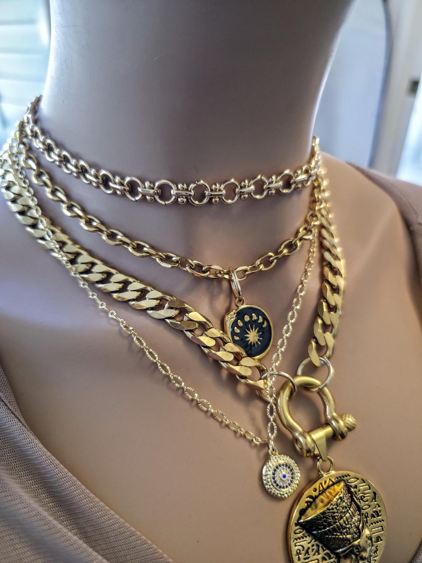 The Nefertiti Gold Maximalist Stack Necklace - Layered Queen Energy Goddess Statement Jewelry, Egyptian Medallion Pendant