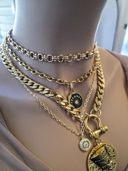 The Nefertiti Gold Maximalist Stack Necklace - Layered Queen Energy Goddess Statement Jewelry, Egyptian Medallion Pendant