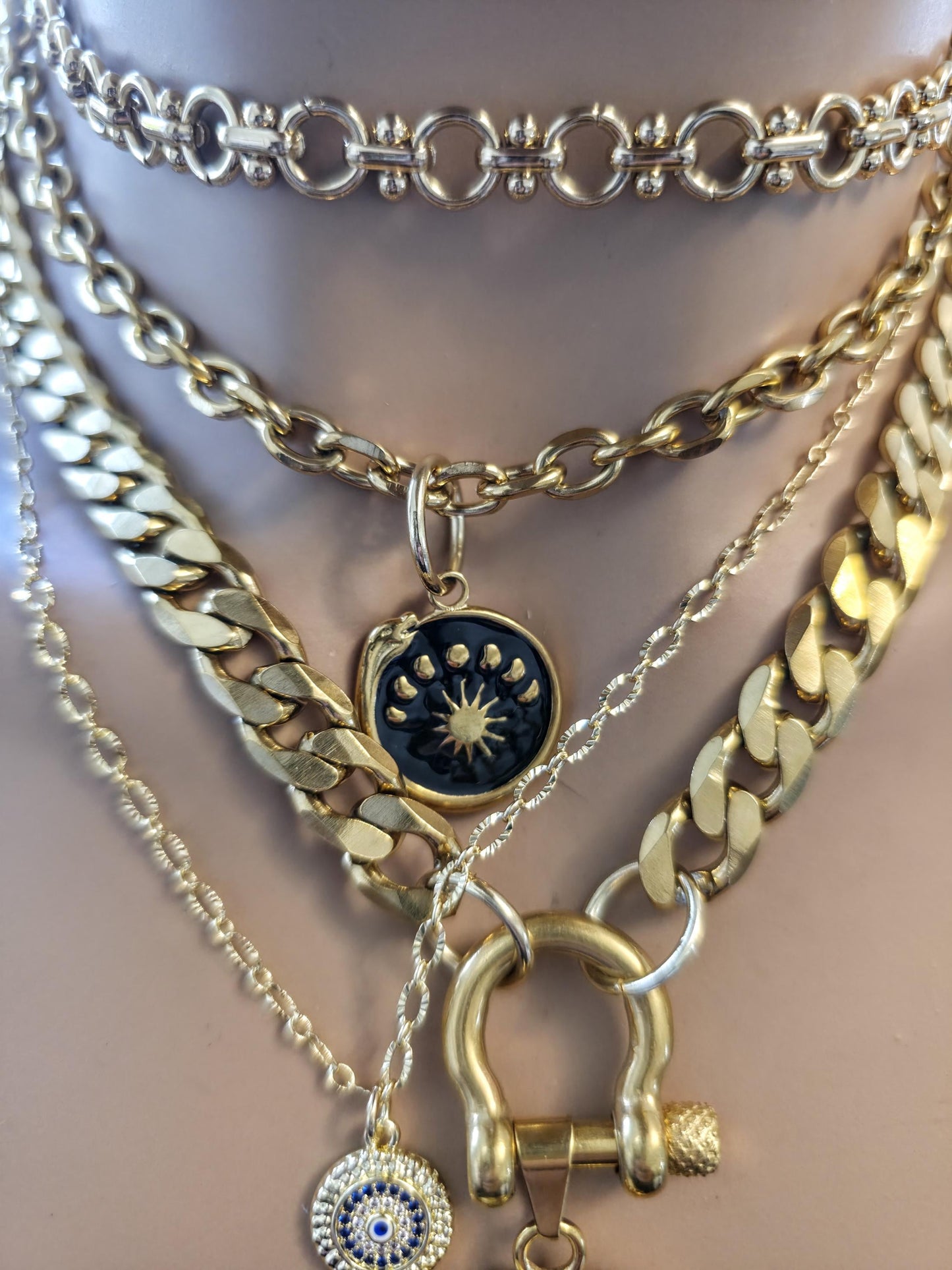 The Nefertiti Gold Maximalist Stack Necklace - Layered Queen Energy Goddess Statement Jewelry, Egyptian Medallion Pendant