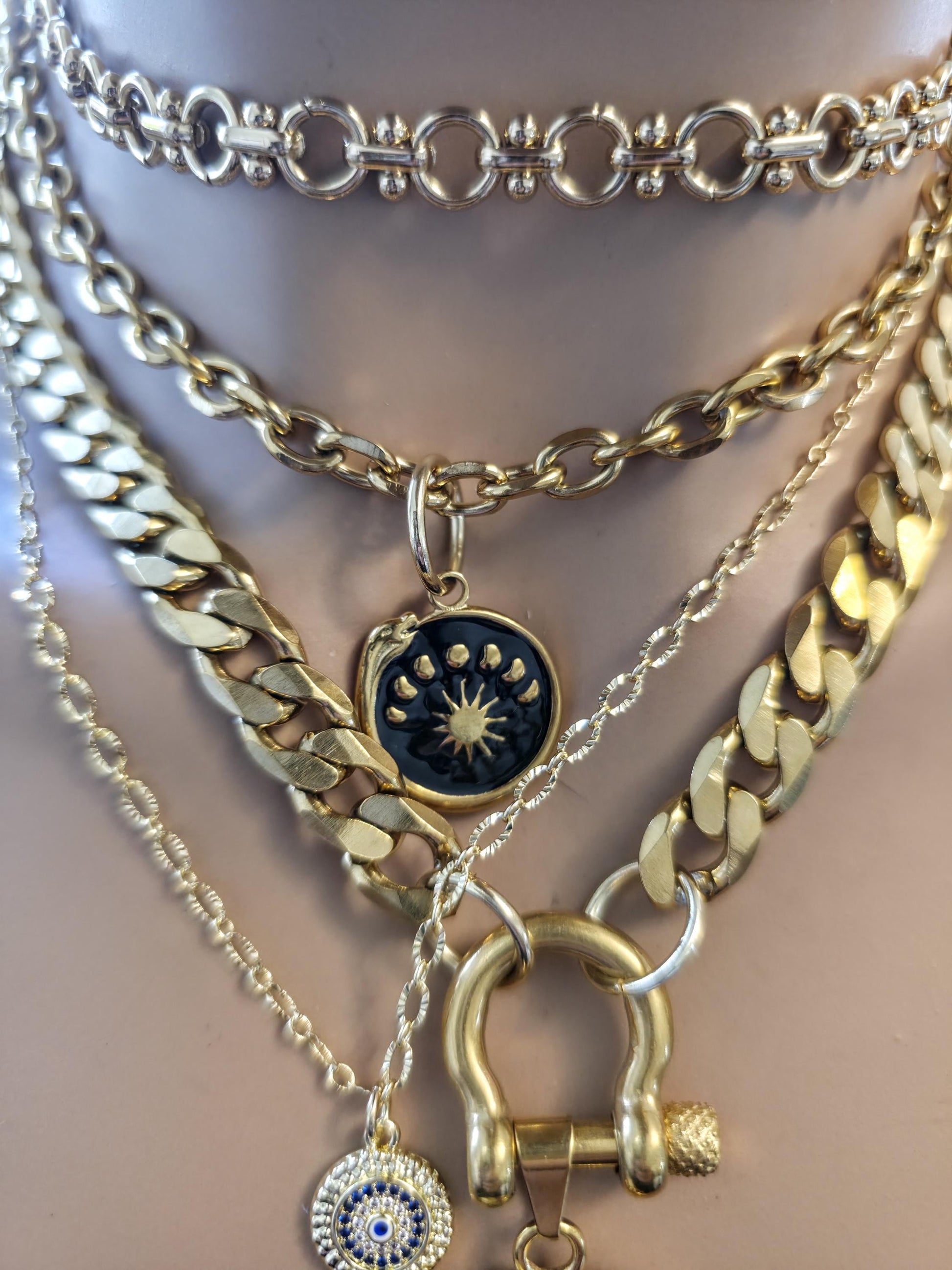 The Nefertiti Gold Maximalist Stack Necklace - Layered Queen Energy Goddess Statement Jewelry, Egyptian Medallion Pendant