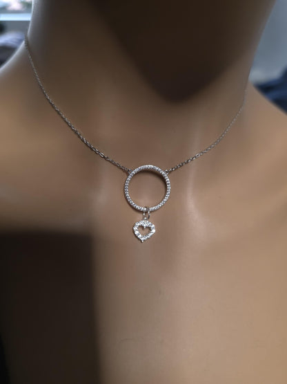 925 Solid Sterling Silver Cubic Zirconia Day Collar Choker Necklace - Locking Option - Intimate Partner Jewelry