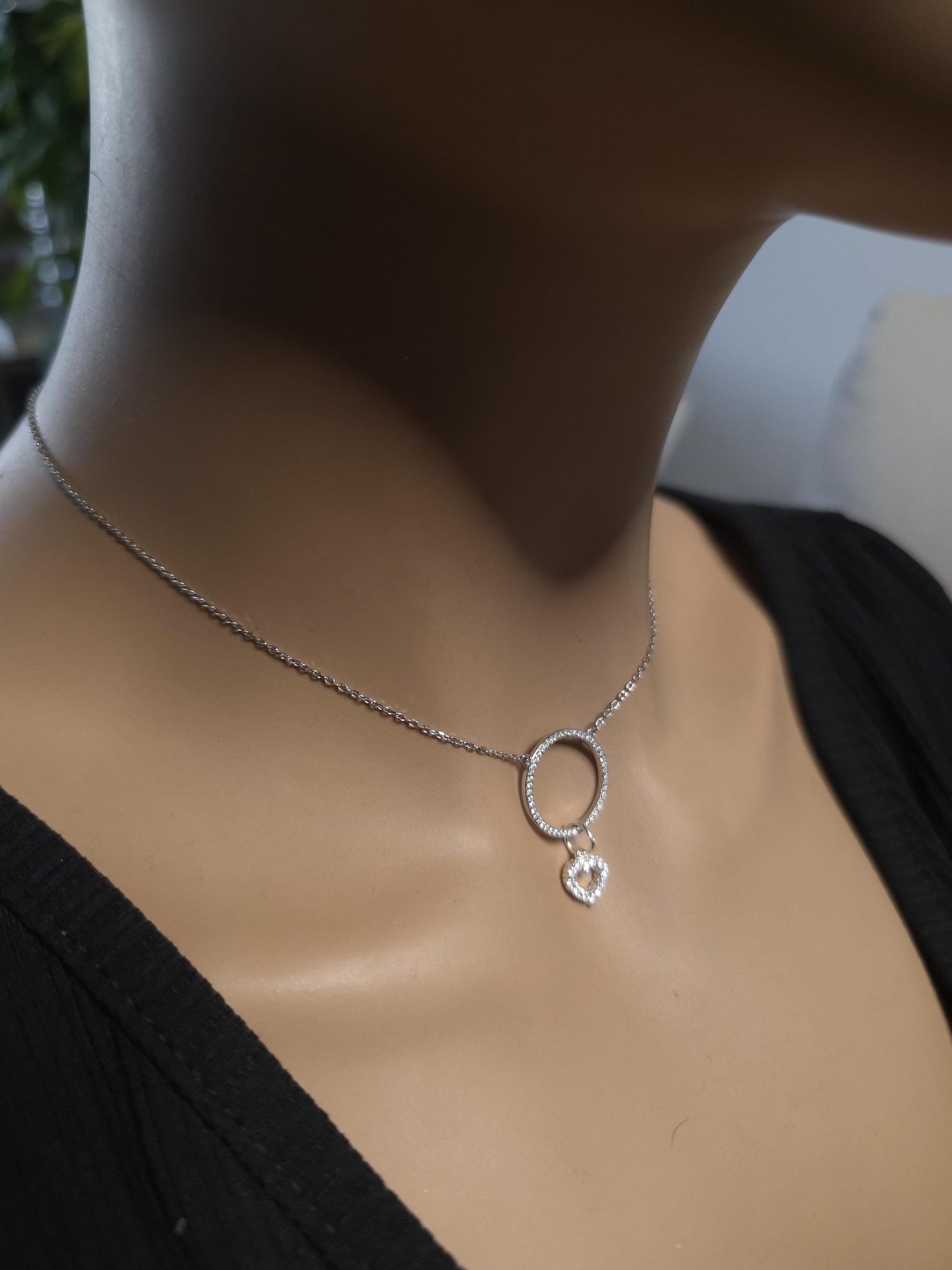 925 Solid Sterling Silver Cubic Zirconia Day Collar Choker Necklace - Locking Option - Intimate Partner Jewelry