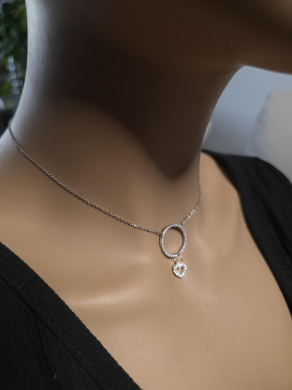 925 Solid Sterling Silver Cubic Zirconia Day Collar Choker Necklace - Locking Option - Intimate Partner Jewelry