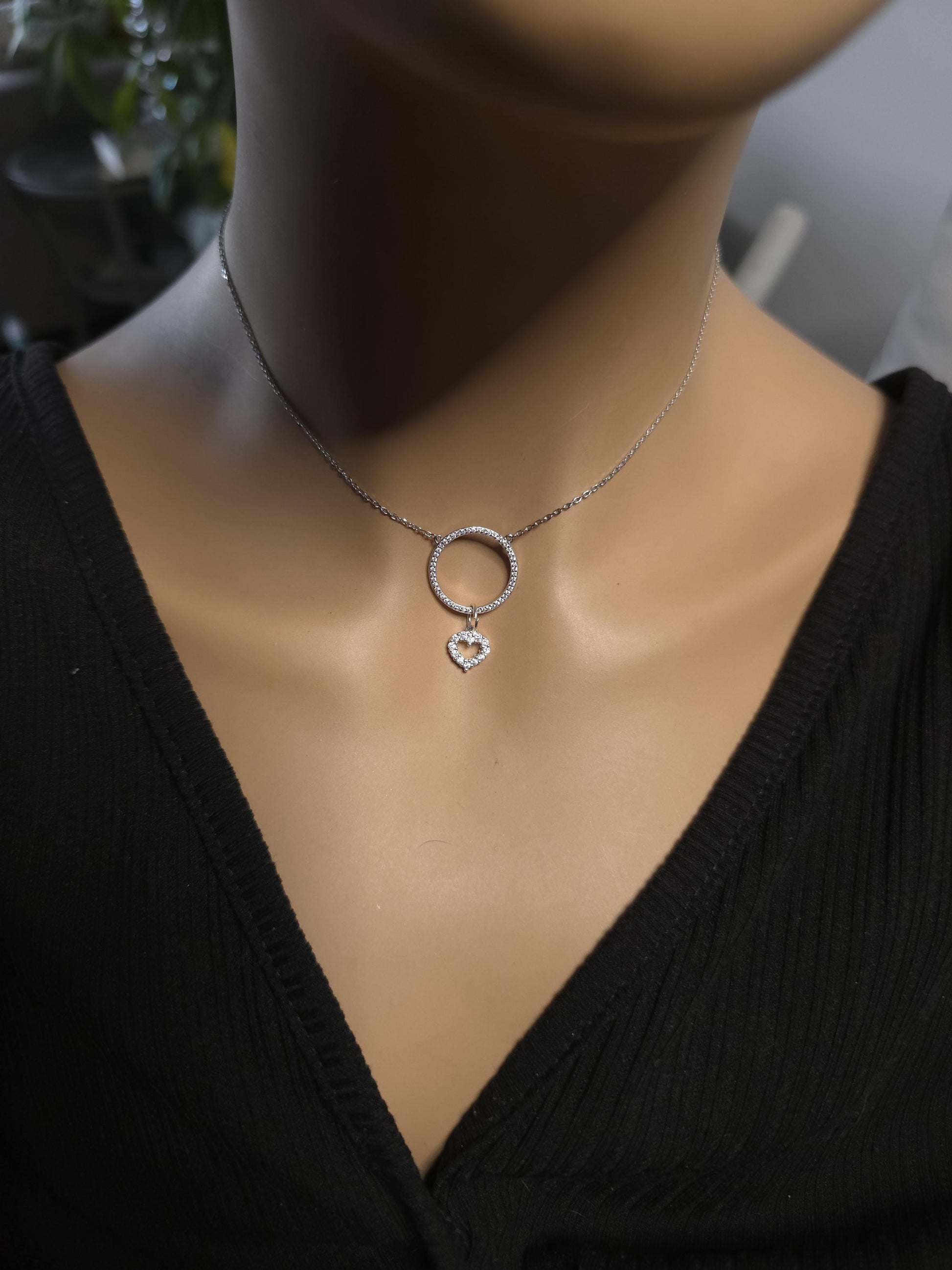 925 Solid Sterling Silver Cubic Zirconia Day Collar Choker Necklace - Locking Option - Intimate Partner Jewelry