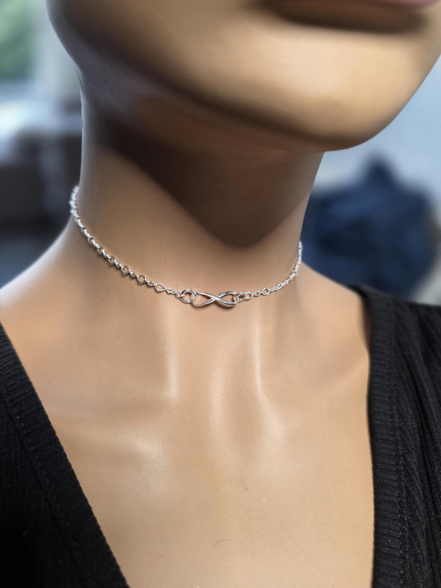 925 Solid Sterling Silver Eternity Symbol Day Collar Choker Necklace - Locking Option - Intimate Partner Jewelry