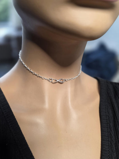925 Solid Sterling Silver Eternity Symbol Day Collar Choker Necklace - Locking Option - Intimate Partner Jewelry
