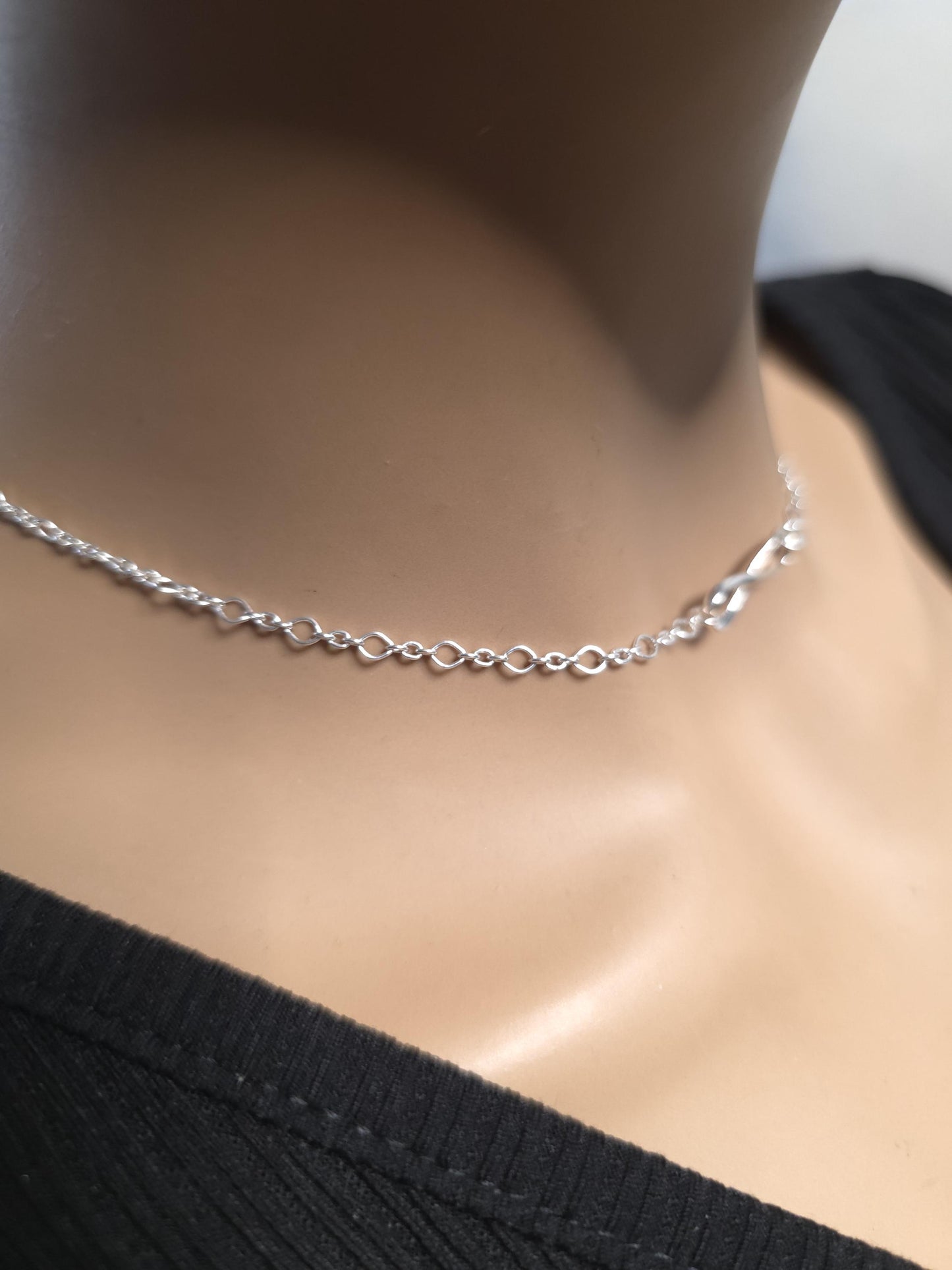 925 Solid Sterling Silver Eternity Symbol Day Collar Choker Necklace - Locking Option - Intimate Partner Jewelry