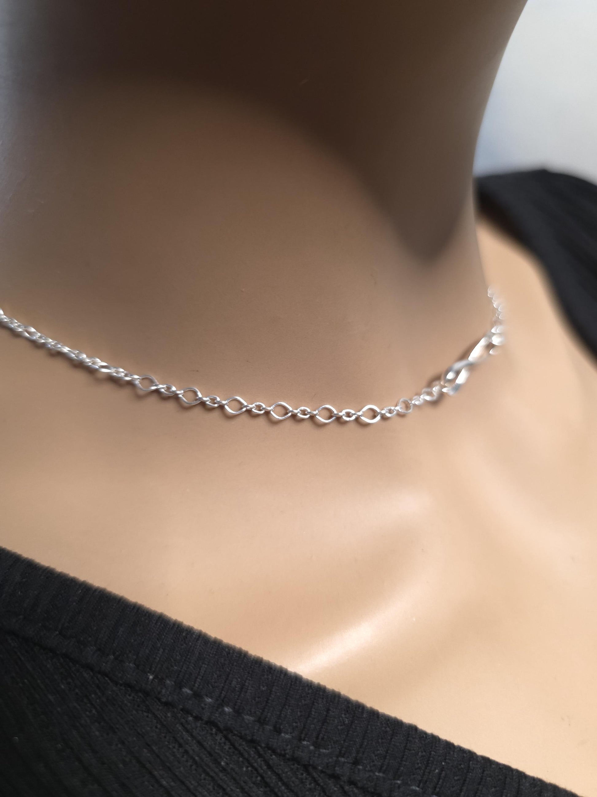925 Solid Sterling Silver Eternity Symbol Day Collar Choker Necklace - Locking Option - Intimate Partner Jewelry