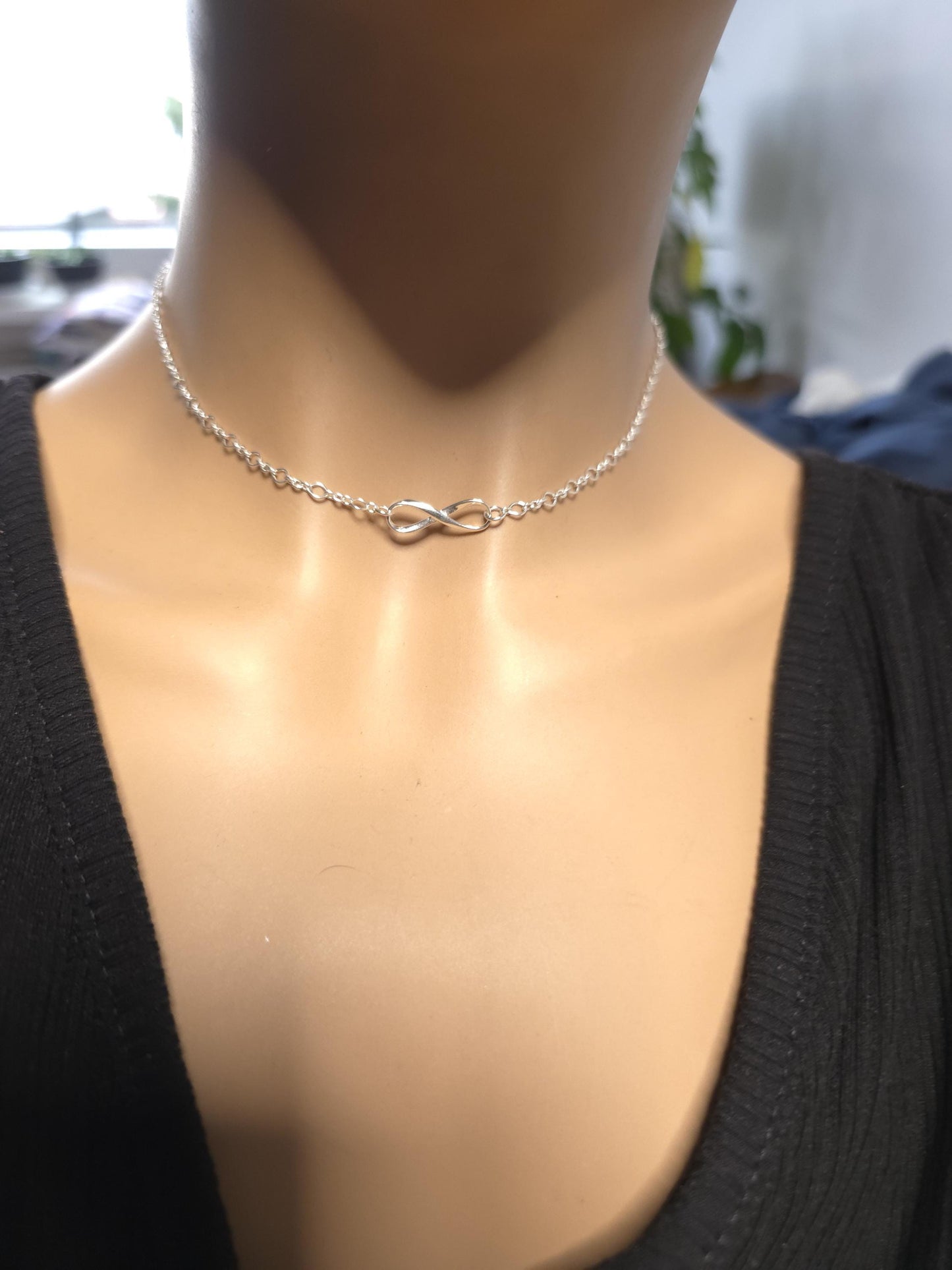 925 Solid Sterling Silver Eternity Symbol Day Collar Choker Necklace - Locking Option - Intimate Partner Jewelry