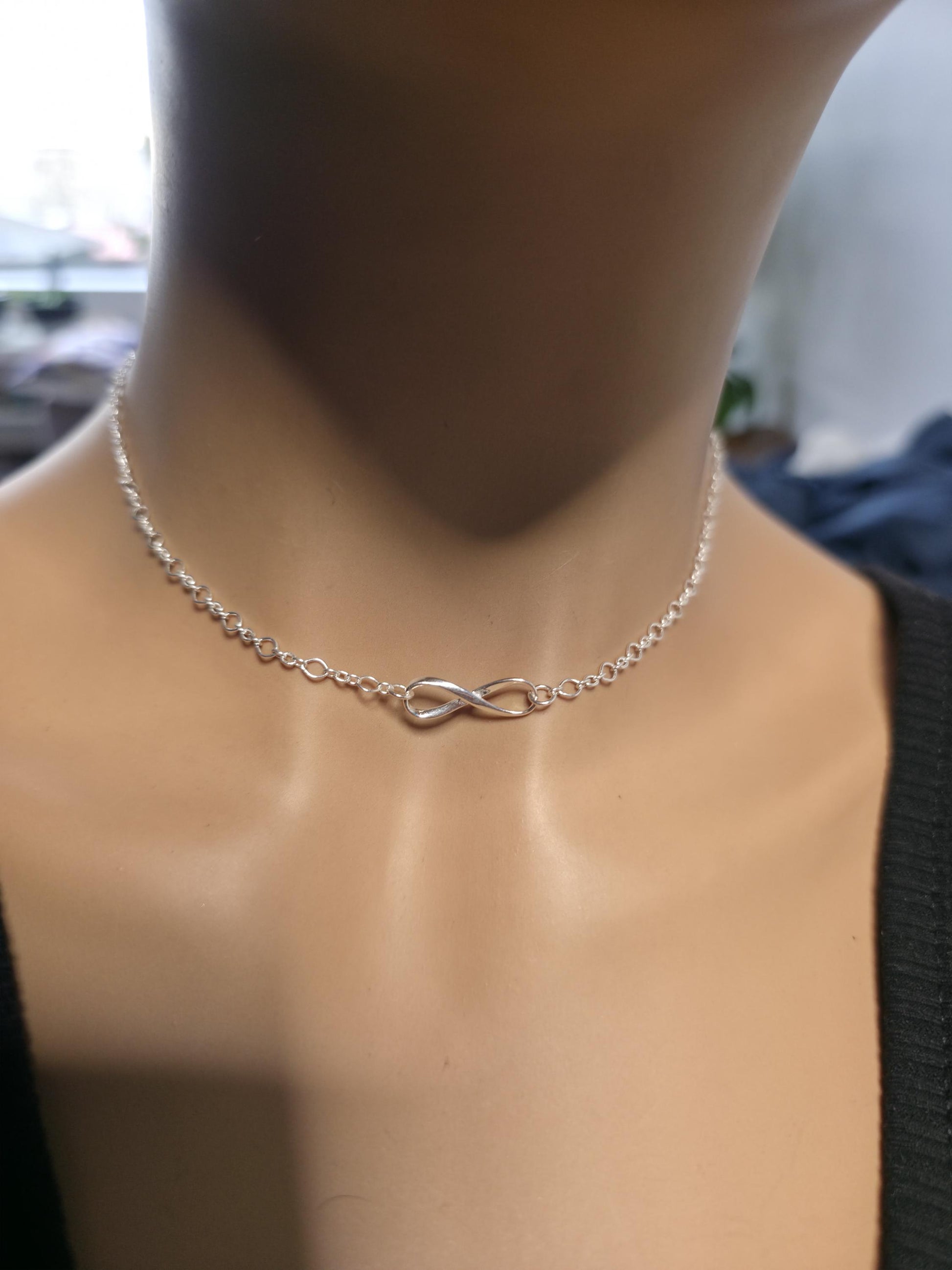 925 Solid Sterling Silver Eternity Symbol Day Collar Choker Necklace - Locking Option - Intimate Partner Jewelry
