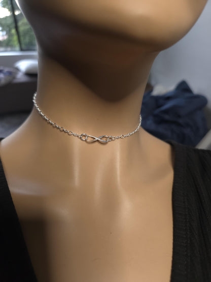 925 Solid Sterling Silver Eternity Symbol Day Collar Choker Necklace - Locking Option - Intimate Partner Jewelry
