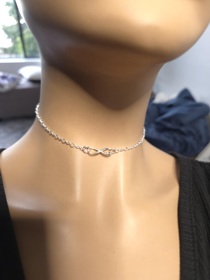 925 Solid Sterling Silver Eternity Symbol Day Collar Choker Necklace - Locking Option - Intimate Partner Jewelry