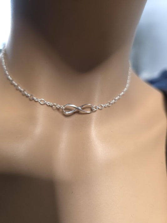 925 Solid Sterling Silver Eternity Symbol Day Collar Choker Necklace - Locking Option - Intimate Partner Jewelry