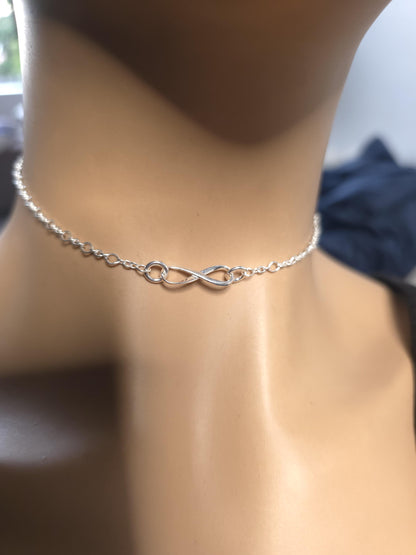 925 Solid Sterling Silver Eternity Symbol Day Collar Choker Necklace - Locking Option - Intimate Partner Jewelry