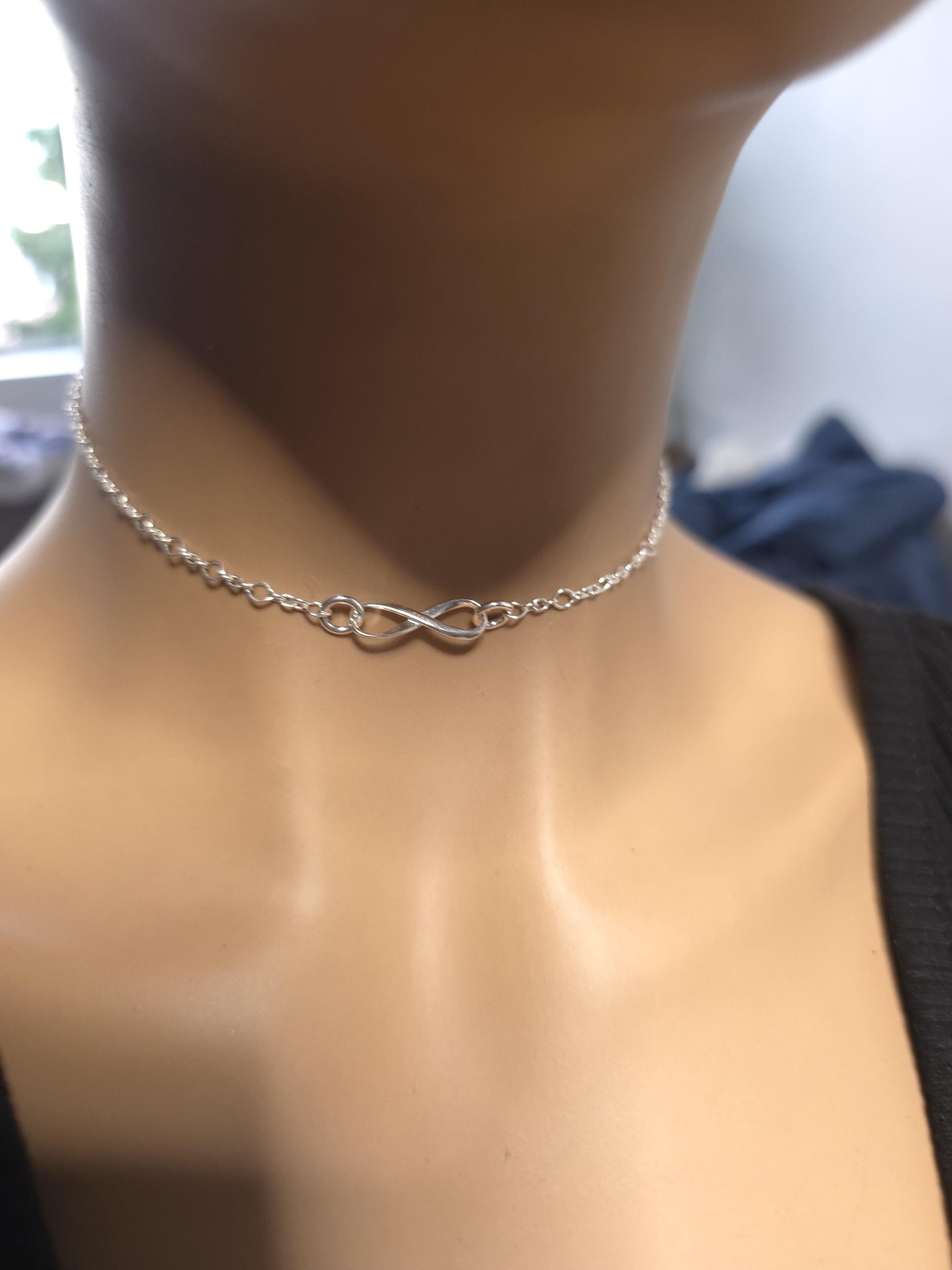 925 Solid Sterling Silver Eternity Symbol Day Collar Choker Necklace - Locking Option - Intimate Partner Jewelry