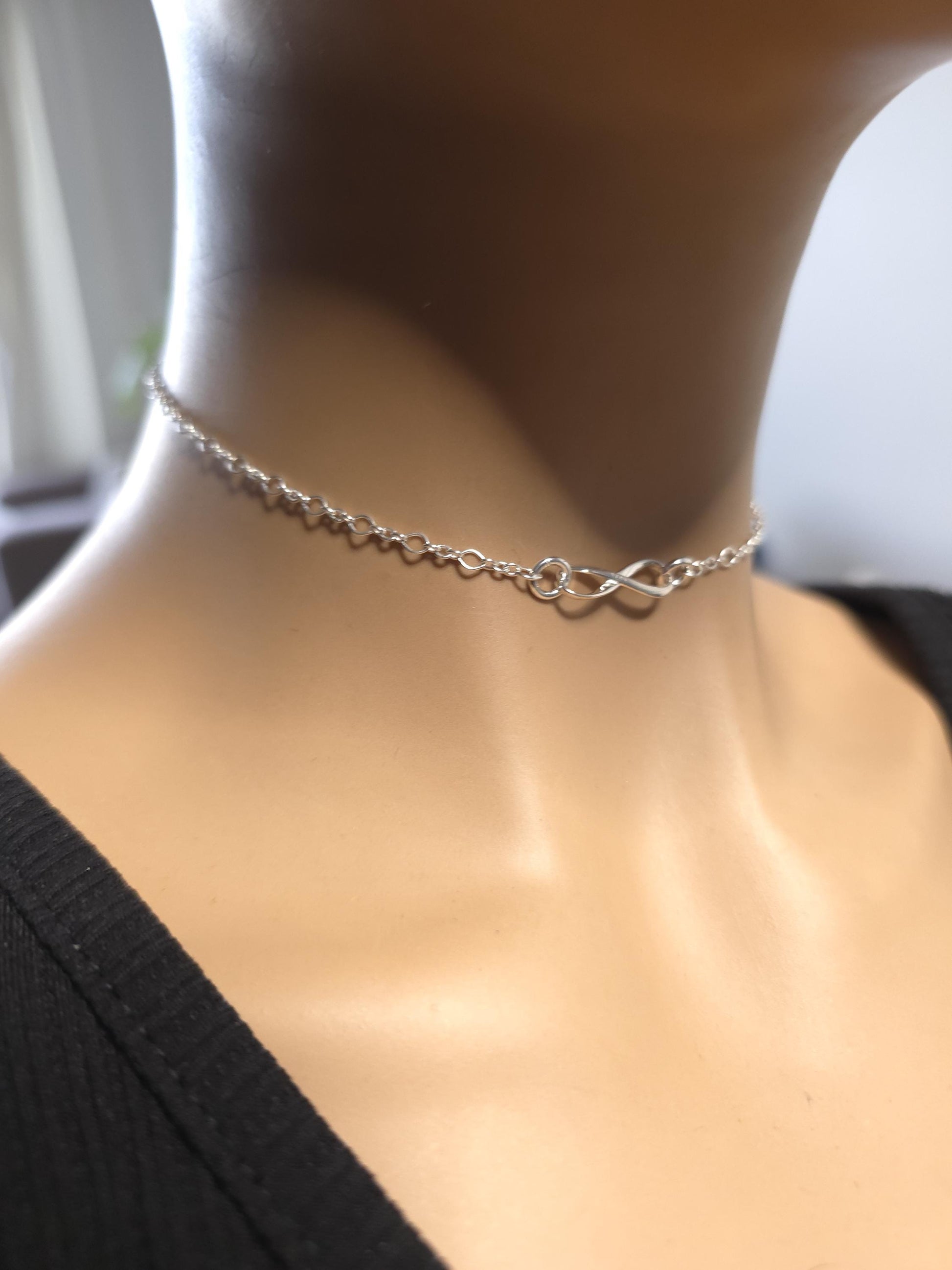 925 Solid Sterling Silver Eternity Symbol Day Collar Choker Necklace - Locking Option - Intimate Partner Jewelry