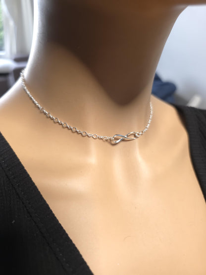 925 Solid Sterling Silver Eternity Symbol Day Collar Choker Necklace - Locking Option - Intimate Partner Jewelry