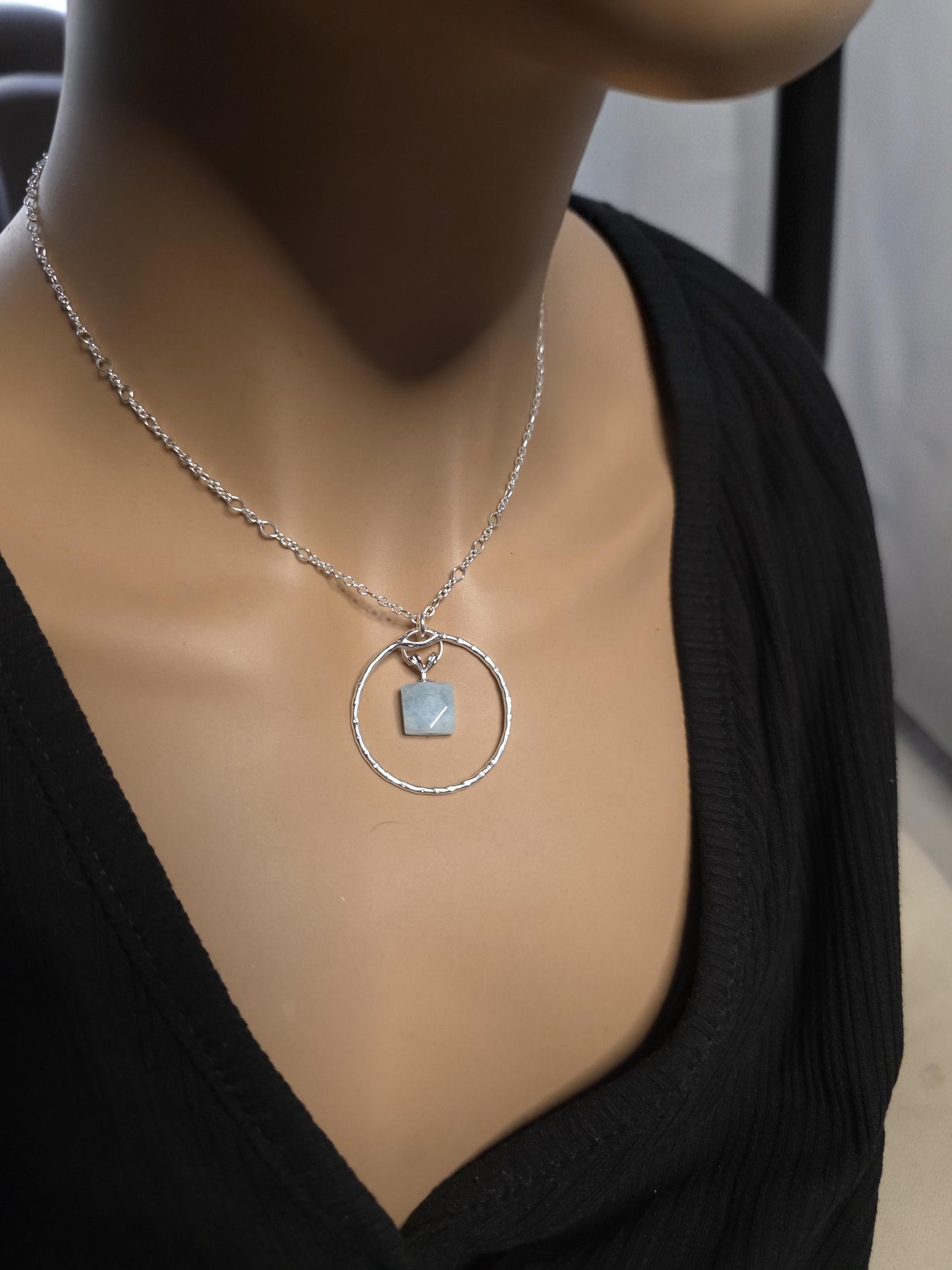 Sterling Silver Day Collar with Aquamarine Choker Necklace - Locking Option - Partner Jewelry