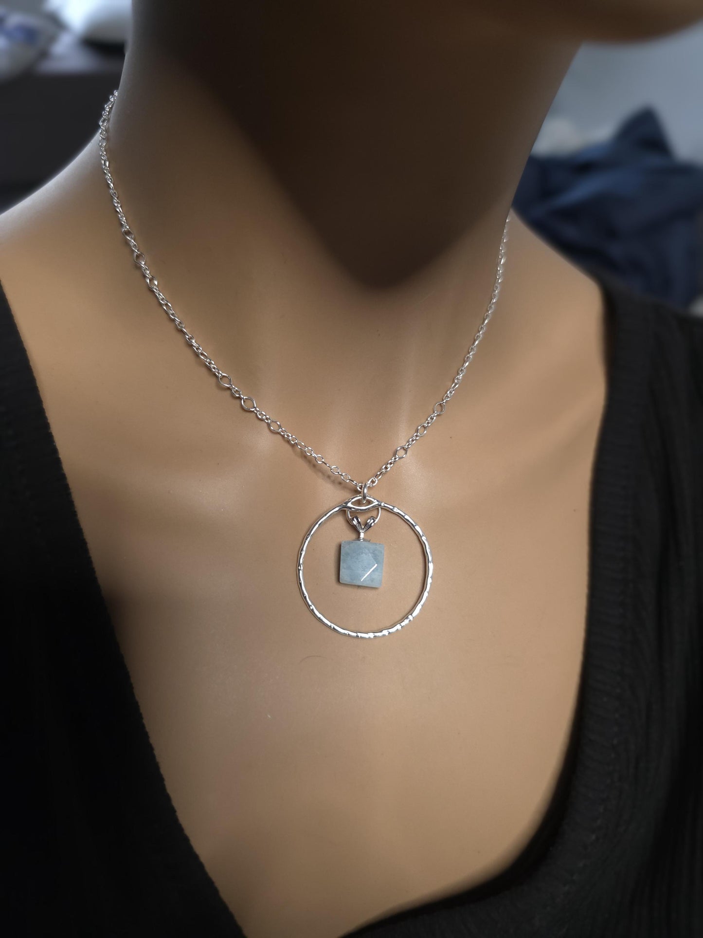 Sterling Silver Day Collar with Aquamarine Choker Necklace - Locking Option - Partner Jewelry