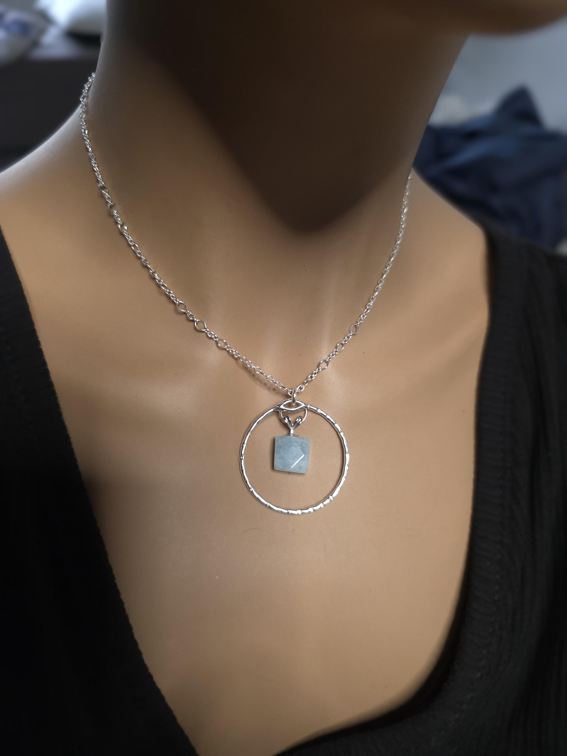 Sterling Silver Day Collar with Aquamarine Choker Necklace - Locking Option - Partner Jewelry