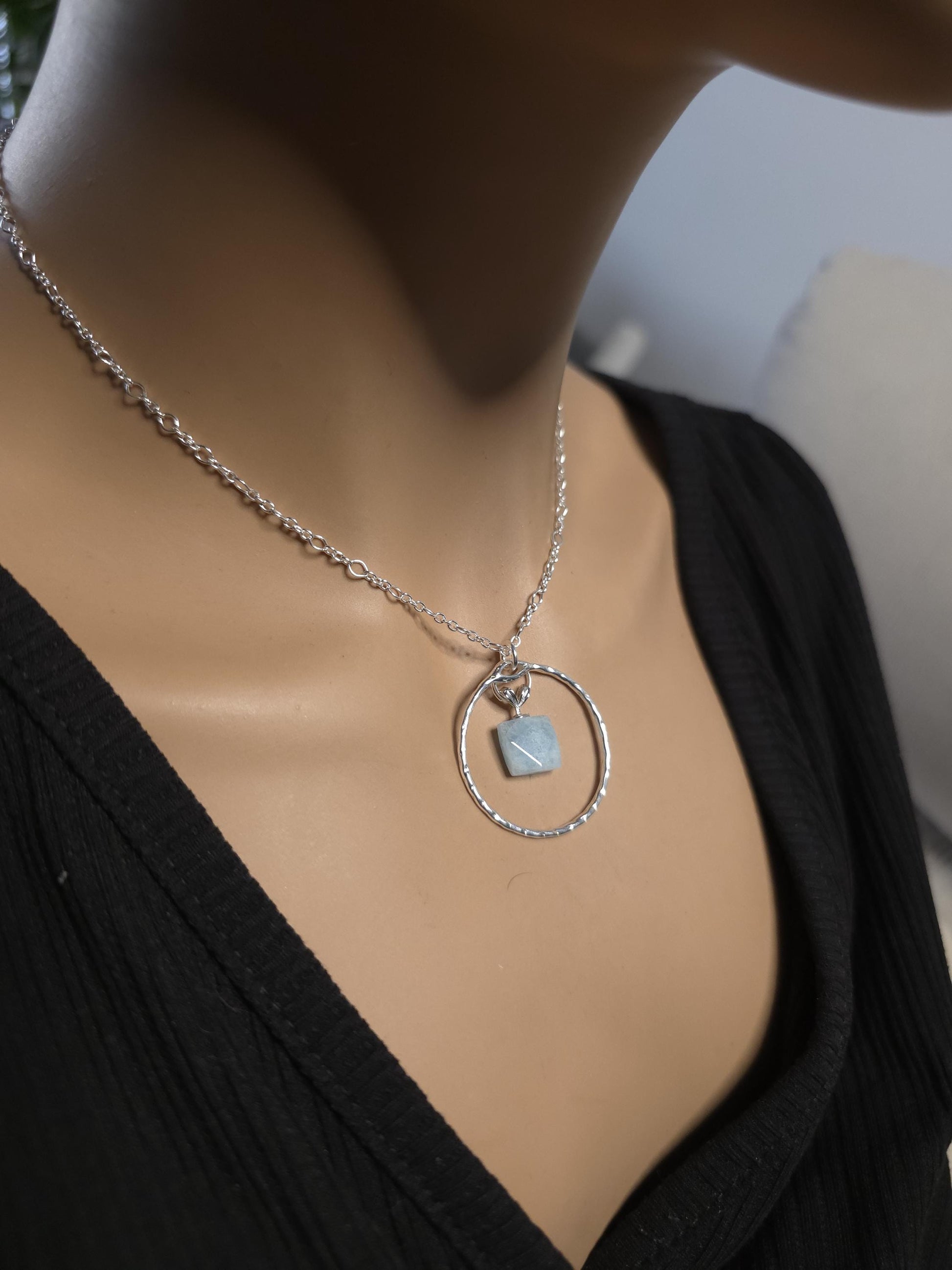 Sterling Silver Day Collar with Aquamarine Choker Necklace - Locking Option - Partner Jewelry