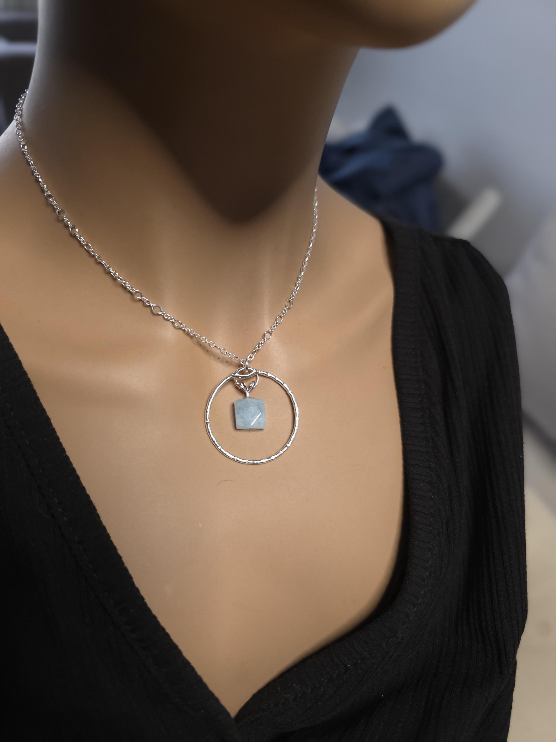 Sterling Silver Day Collar with Aquamarine Choker Necklace - Locking Option - Partner Jewelry