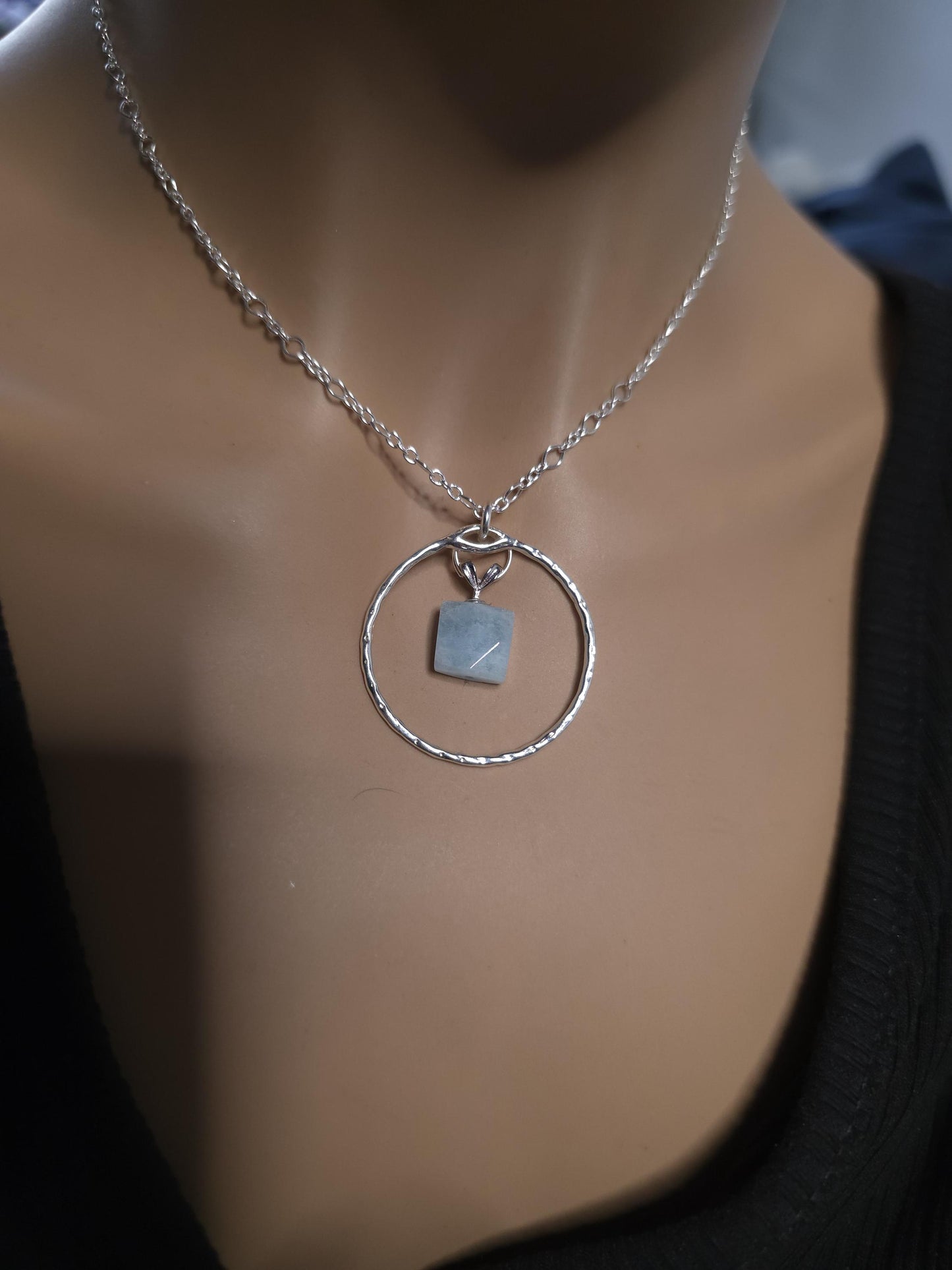 Sterling Silver Day Collar with Aquamarine Choker Necklace - Locking Option - Partner Jewelry