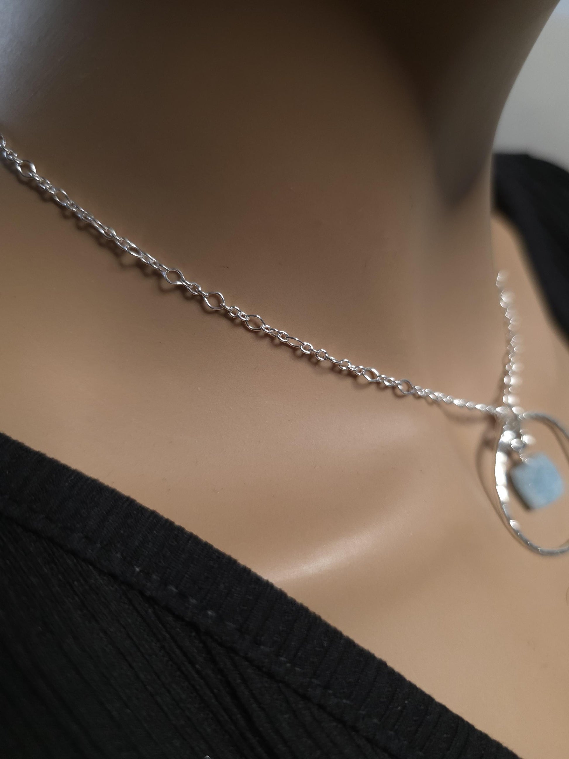 Sterling Silver Day Collar with Aquamarine Choker Necklace - Locking Option - Partner Jewelry