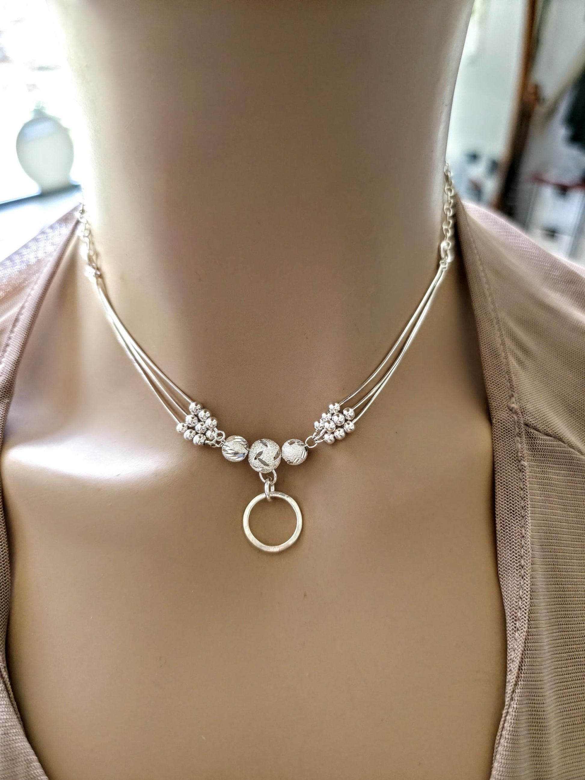 Sterling Silver Beaded Day Collar Choker Necklace - Intimate Partner Devotion Bond Jewelry