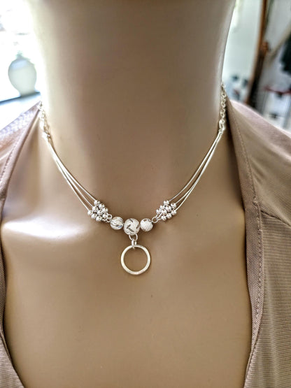 Sterling Silver Beaded Day Collar Choker Necklace - Intimate Partner Devotion Bond Jewelry