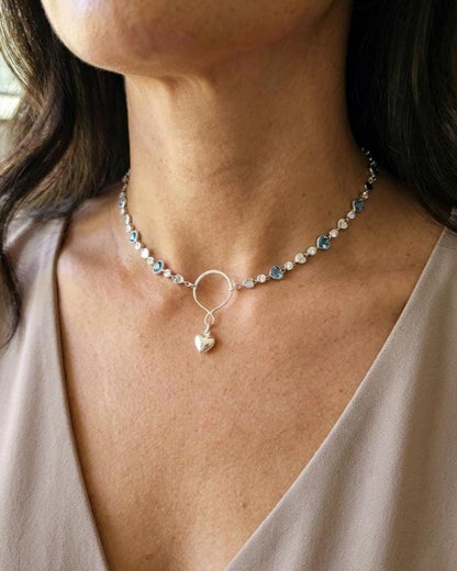 Sterling Silver Austrian Crystal Heart Day Collar Choker Necklace - Intimate Partner Jewelry