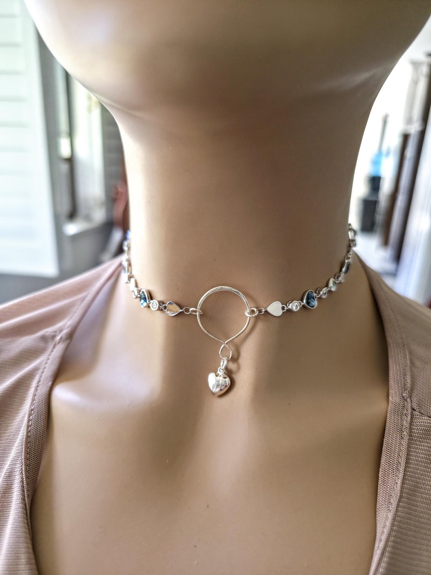 Sterling Silver Austrian Crystal Heart Day Collar Choker Necklace - Intimate Partner Jewelry