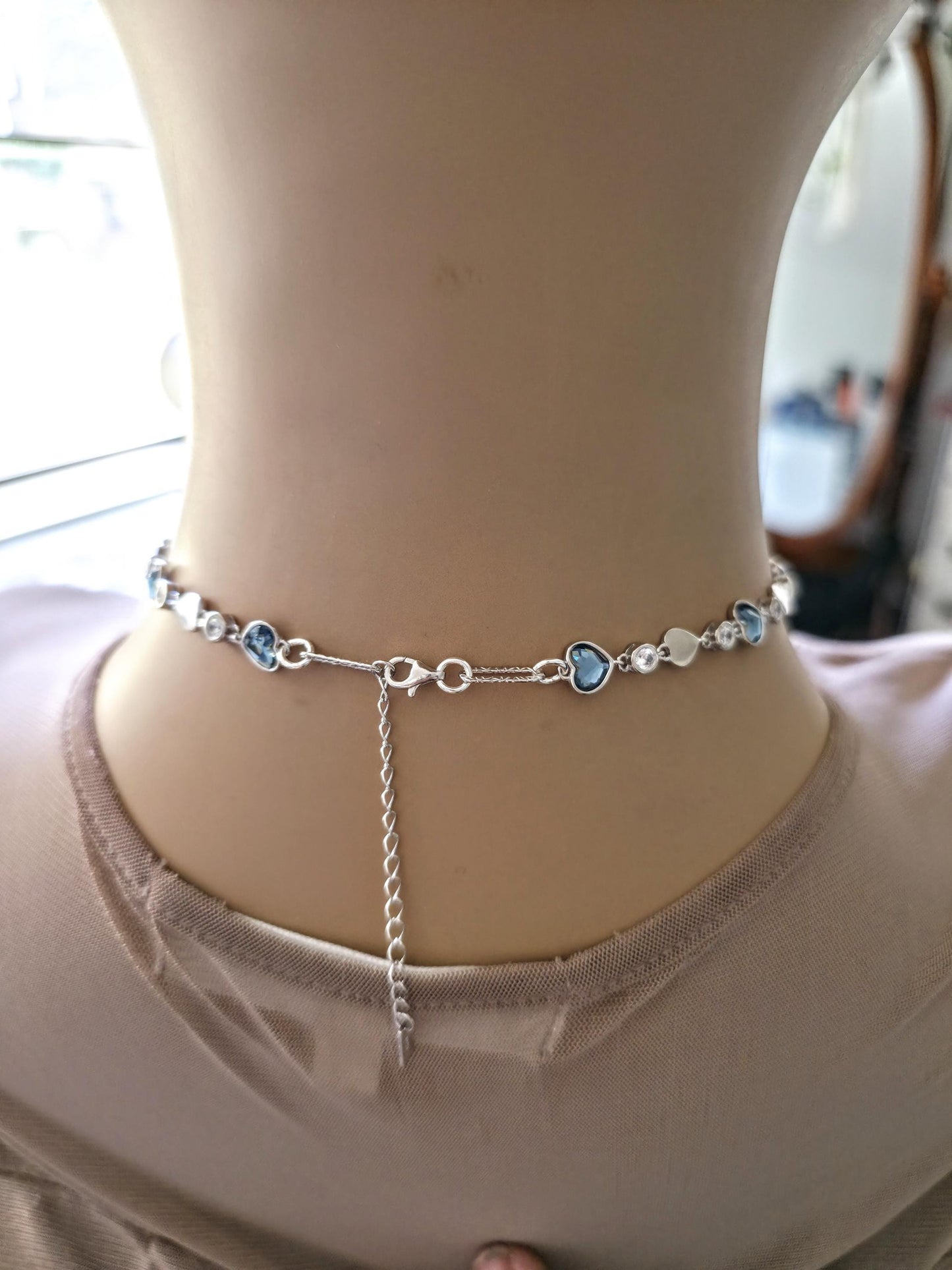 Sterling Silver Austrian Crystal Heart Day Collar Choker Necklace - Intimate Partner Jewelry