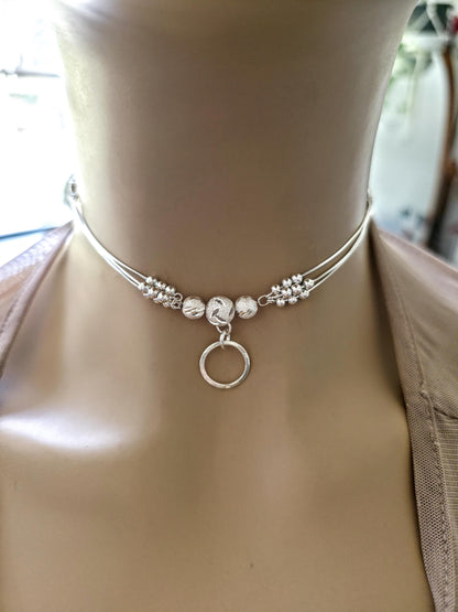 Sterling Silver Beaded Day Collar Choker Necklace - Intimate Partner Devotion Bond Jewelry