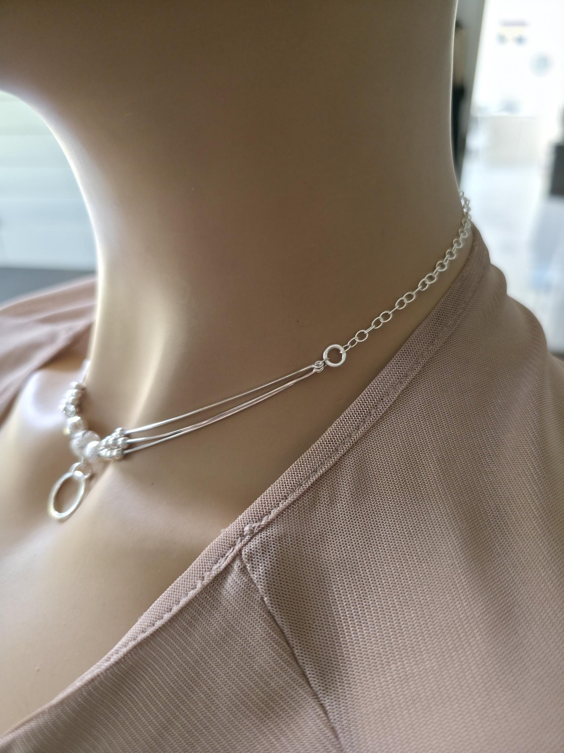 Sterling Silver Beaded Day Collar Choker Necklace - Intimate Partner Devotion Bond Jewelry