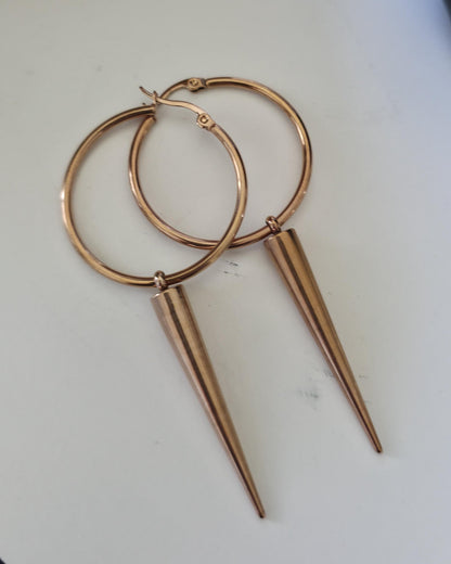 Rose Gold Steel Gothic Spike Hoop Earrings: Handmade Punk Jewelry