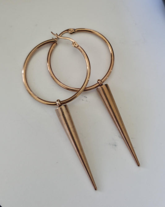 Rose Gold Steel Gothic Spike Hoop Earrings: Handmade Punk Jewelry