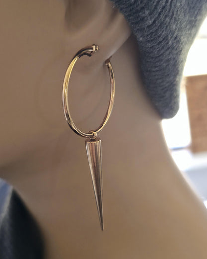 Rose Gold Steel Gothic Spike Hoop Earrings: Handmade Punk Jewelry