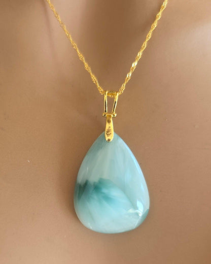 Caribbean Aqua Hemimorphite Teardrop Gold Necklace