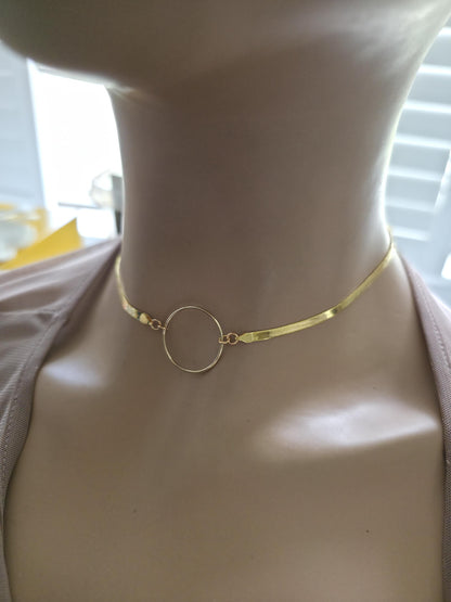 Gold Filled Day Collar — Herringbone Chain with O-Ring Centre | 15"–17" Adjustable
