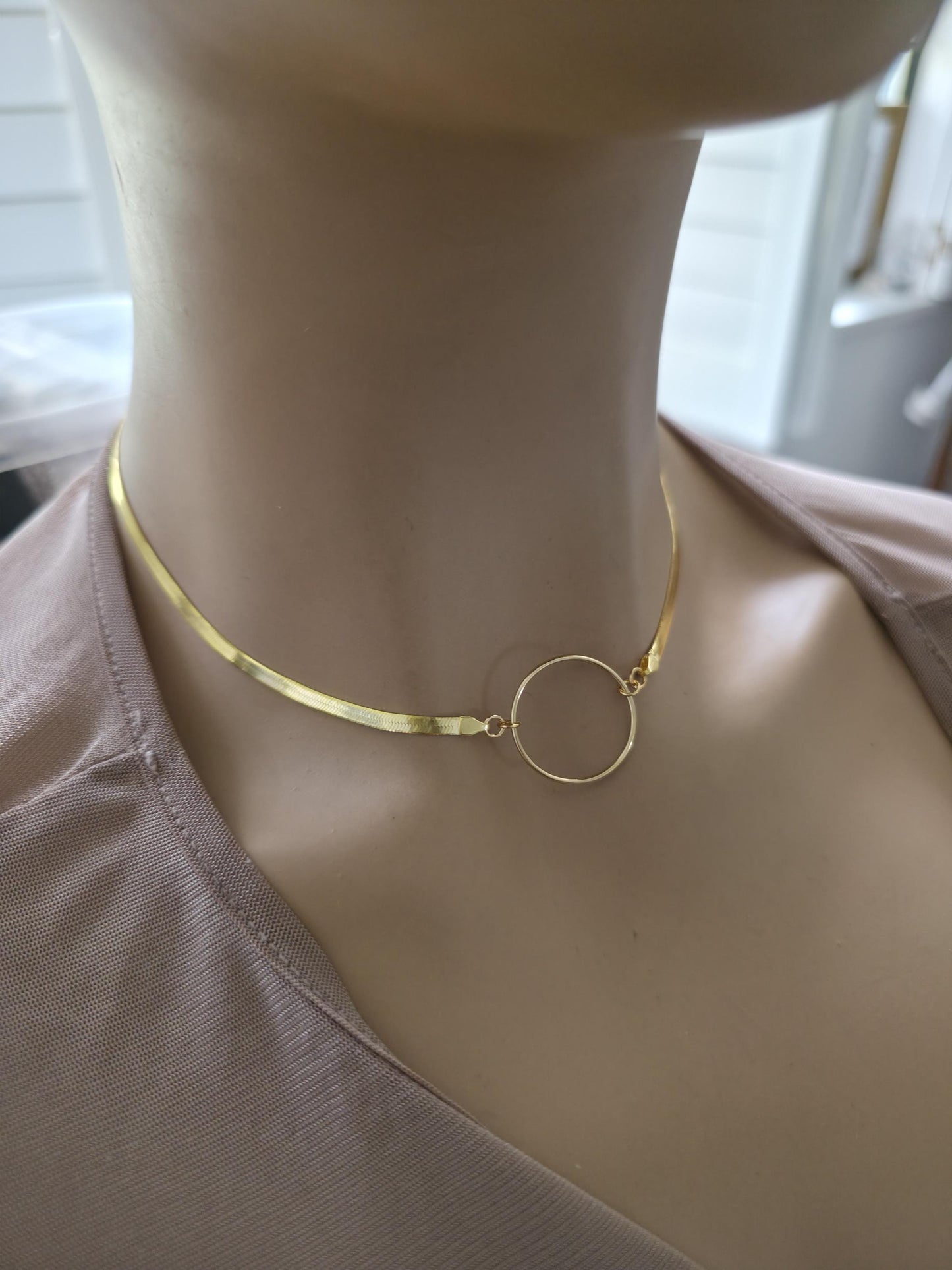 Gold Filled Day Collar — Herringbone Chain with O-Ring Centre | 15"–17" Adjustable