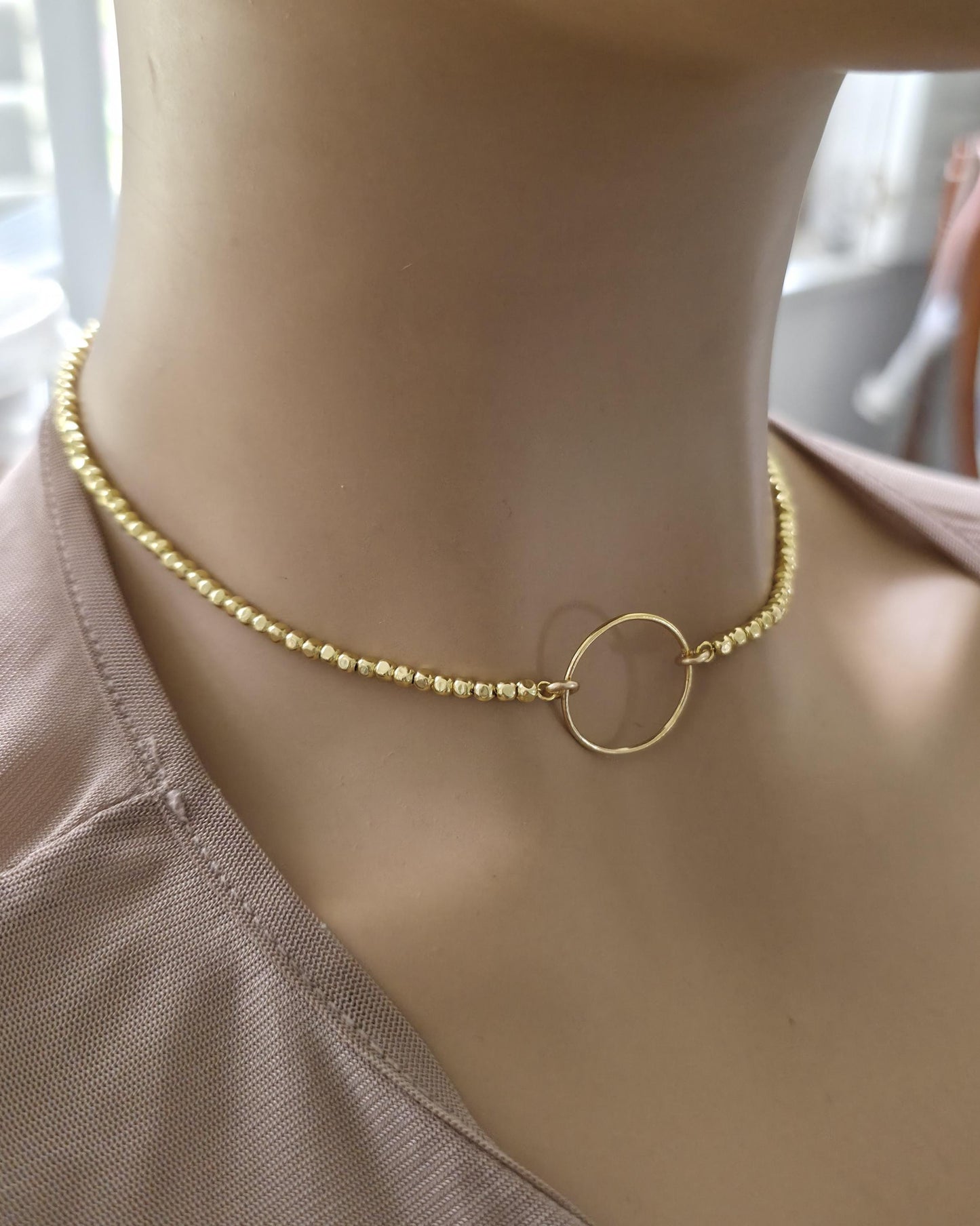 Gold Filled Day Collar — Faceted Bead Chain with O-Ring Centre | 15"–17" Adjustable