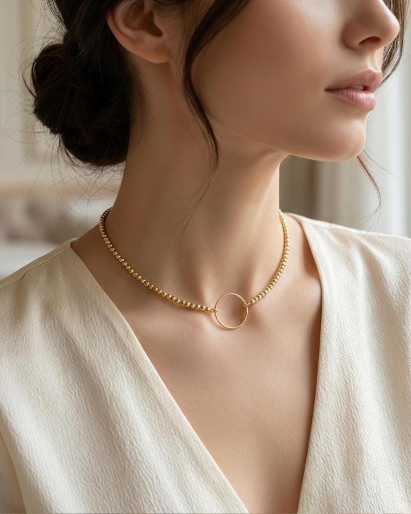 Gold Filled Day Collar — Faceted Bead Chain with O-Ring Centre | 15"–17" Adjustable