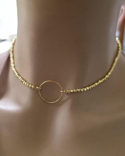 Gold Filled Day Collar — Faceted Bead Chain with O-Ring Centre | 15"–17" Adjustable