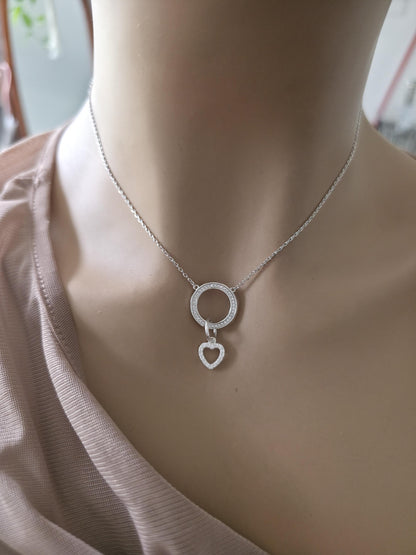 Sterling Silver Cubic Zirconia Heart Day Collar Choker Necklace - Locking Option - Partner Jewelry