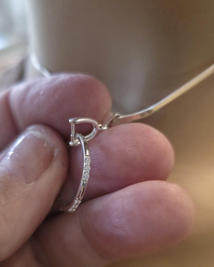Sterling Silver Day Collar - CZ O-Ring Pendant on Rhodium Herringbone Chain | 15"–17" Adjustable