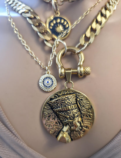 The Nefertiti Gold Maximalist Stack Necklace - Layered Queen Energy Goddess Statement Jewelry, Egyptian Medallion Pendant