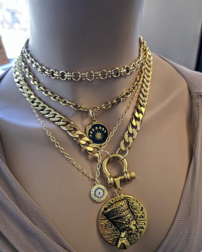 The Nefertiti Gold Maximalist Stack Necklace - Layered Queen Energy Goddess Statement Jewelry, Egyptian Medallion Pendant