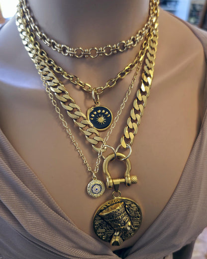 The Nefertiti Gold Maximalist Stack Necklace - Layered Queen Energy Goddess Statement Jewelry, Egyptian Medallion Pendant